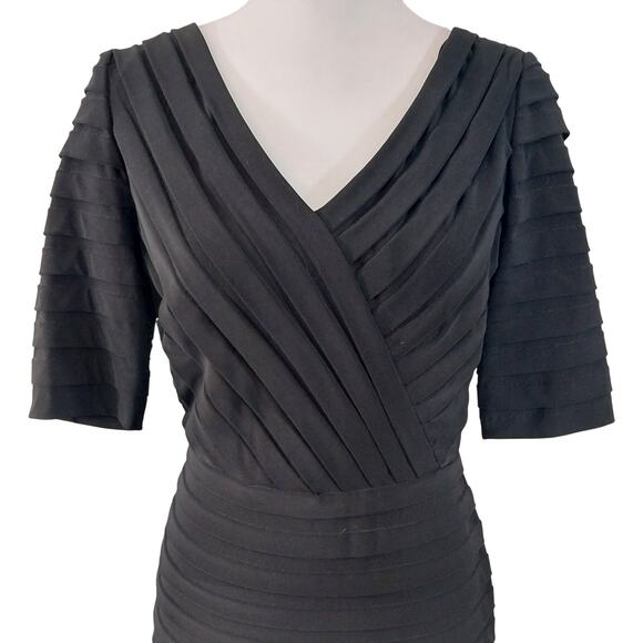 ADRIANNA PAPELL! BLACK STRETCH PETIT-PLEAT/MINI TIERED CRISS-CROSS DRESS! SZ 14 - Picture 3 of 11